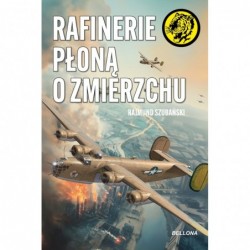 Rafinerie płoną o zmierzchu